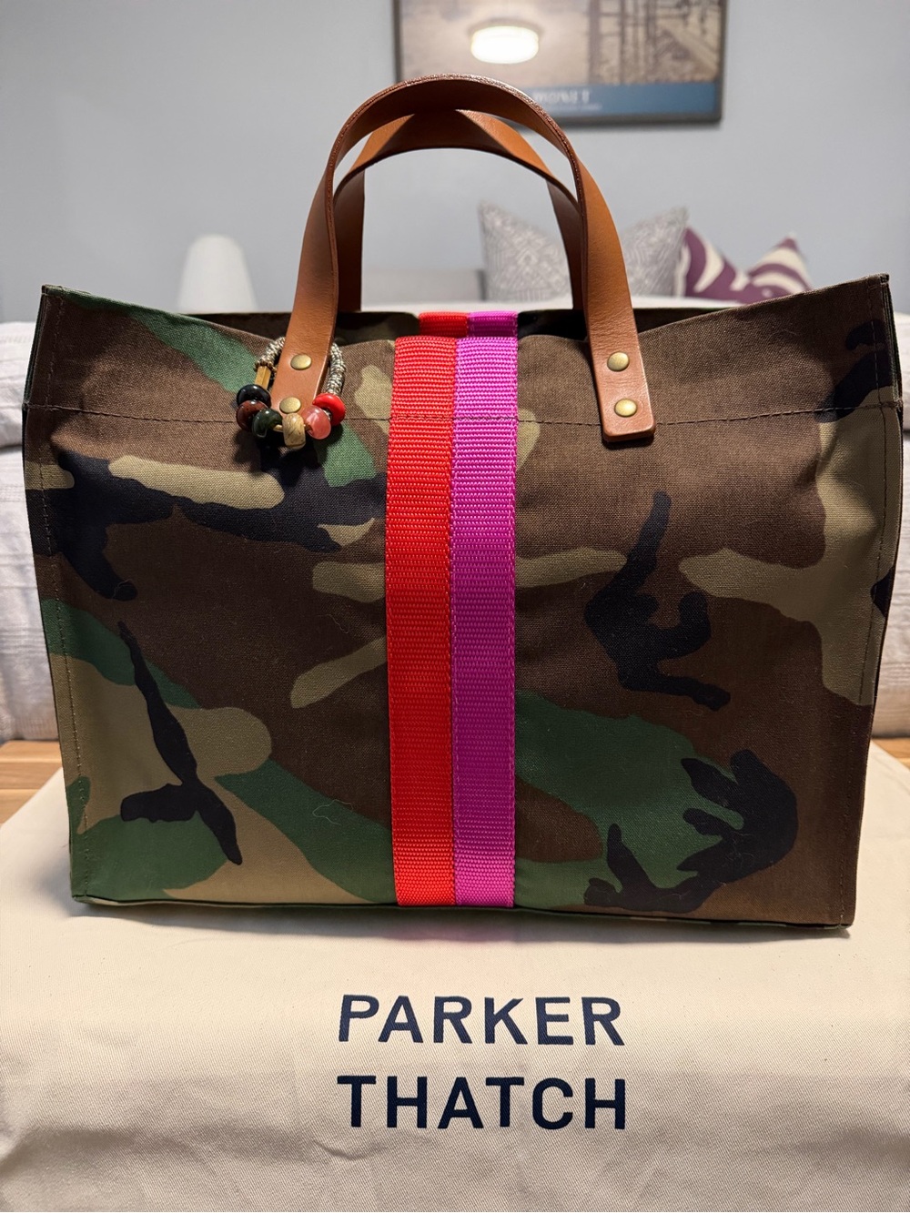 Parker Thatch: Medium Mimi - Nylon Camo with Pink + Red Stripe EUC!